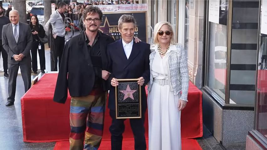 Willem Dafoe Walk of Fame star with Pedro Pascal and Patricia Arquette