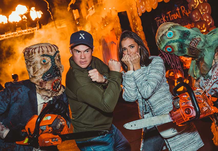 Adam Devine Chloe Bridges at HHN USH