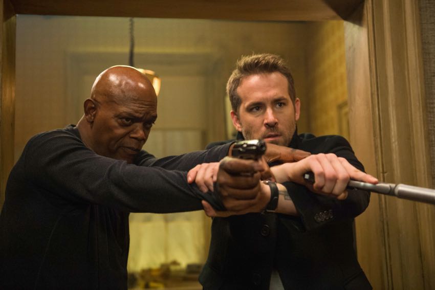 Ryan Reynolds and Samuel L. Jackson in THE HITMAN'S BODYGUARD