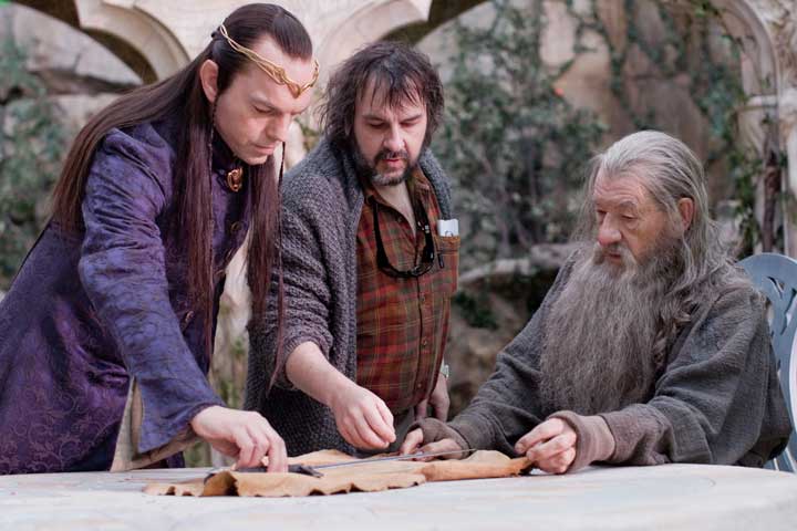 Hugo Weaving, Peter Jackson, and Ian McKellan at The Hobbit live premiere
