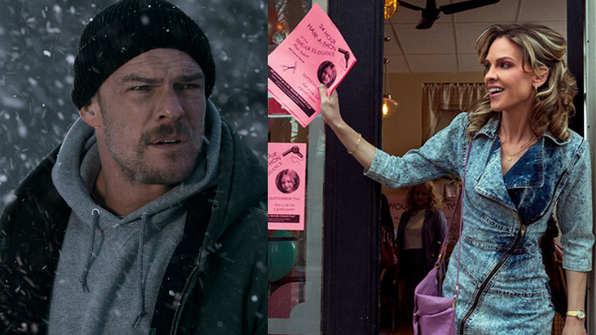 Alan Ritchson and Hilary Swank in Ordinary Angels movie