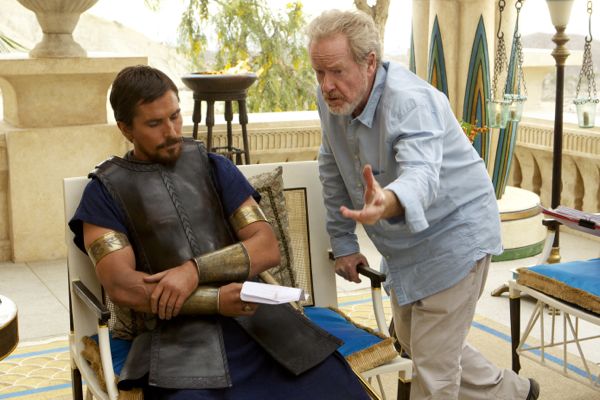 Ridley Scott directs Christian Bale on set of Exodus: Gods and Kings