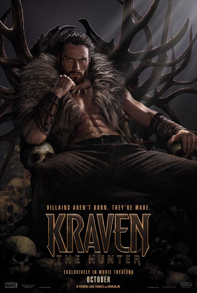 Kraven the Hunter movie poster starring Aaron Taylor Johnson 