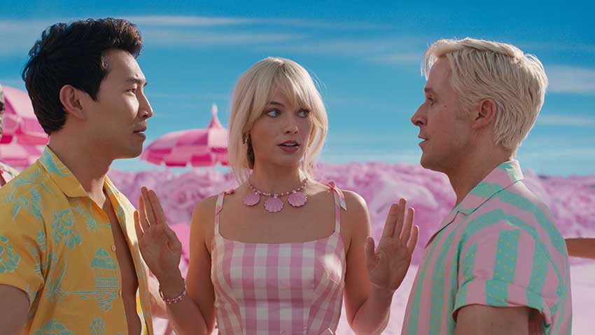 Simu Liu, Margot Robbie and Ryan Gosling in Barbie movie review